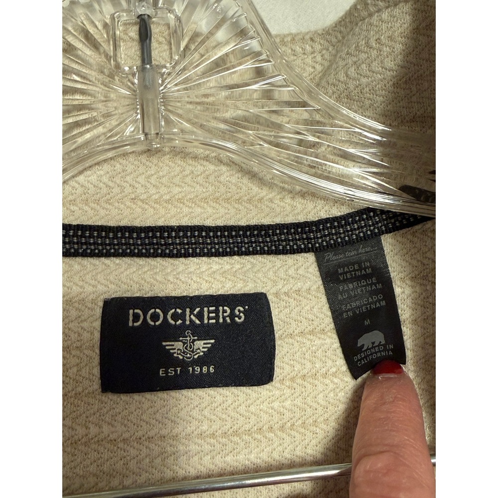 Dockers Quarter Zip Pullover Men's Medium Cream Textured Knit Mock Neck Sweater - Picture 3 of 6